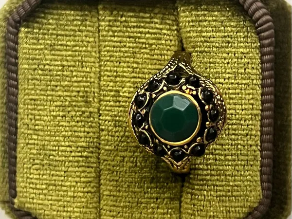 Vintage/Bohemian Design Stainless Steel Golden w/ Gemstones Statement Ring S 6 - Image 2