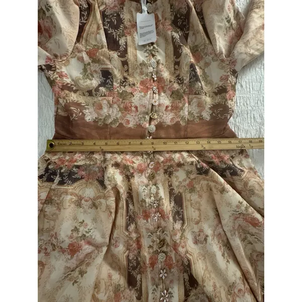 Miss Rosier the Fabienne Neutral Floral Print Mini Dress Size Medium Buttons - Image 10