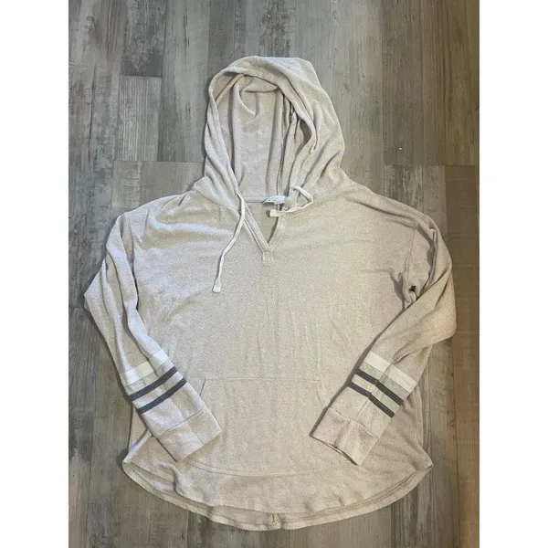 Market & Spruce Kallon Brushed Knit Hoodie Sweatshirt Beige Drop Shoulder Sz L - Image 12