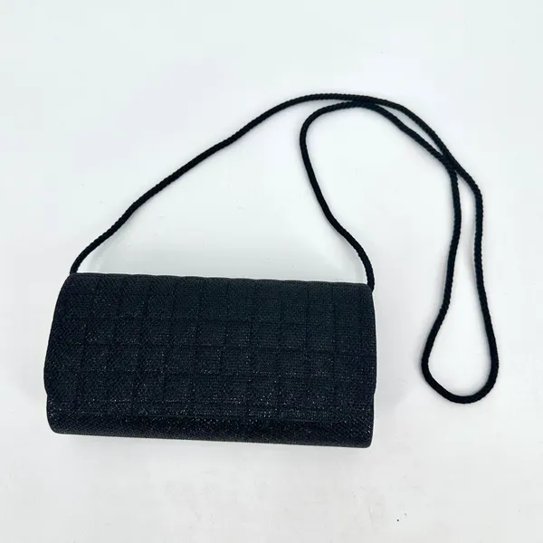 Clutch Purse Evening Bag Shoulder Strap Small Flap Black Shimmer Sparkle Prom - Image 2