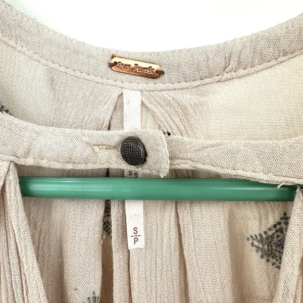 Free People‎ Size Small Tunic Tan Medallion Sleeveless V Neck Drape Sheath Loose - Image 4