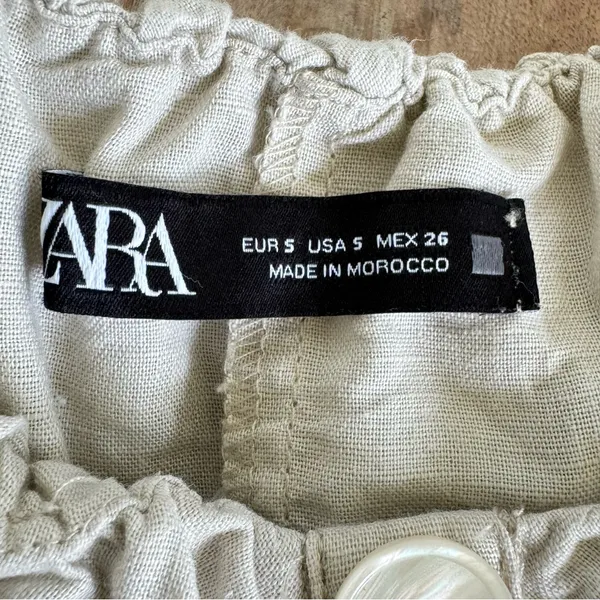 Zara‎ Women Linen Blend Beige Cropped Ruffle Cottagecore Boho Peasant Top Size S - Image 6