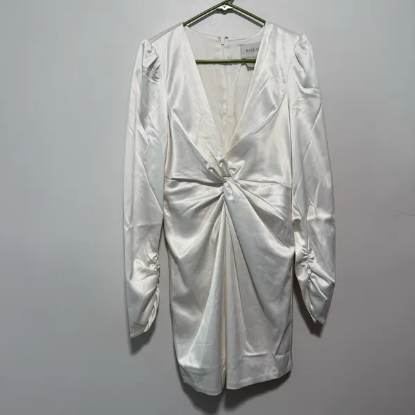 BHLDN Anthropologie NWT Maya‎ Twist Long Sleeve V-Neck Satin Bride Dress - Image 4
