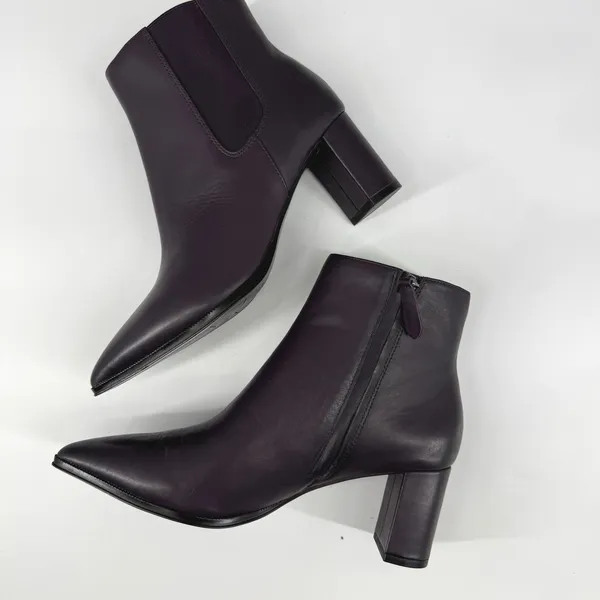 Franco Sarto Demmi Ankle Boot Women 7M Purple Leather Pointed Toe Block Heel Zip - Image 3