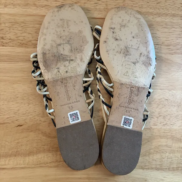 Larroudé Ibiza flat mules in multi-neutral‎ leather 6.5 Tan Black Brown Braided - Image 6
