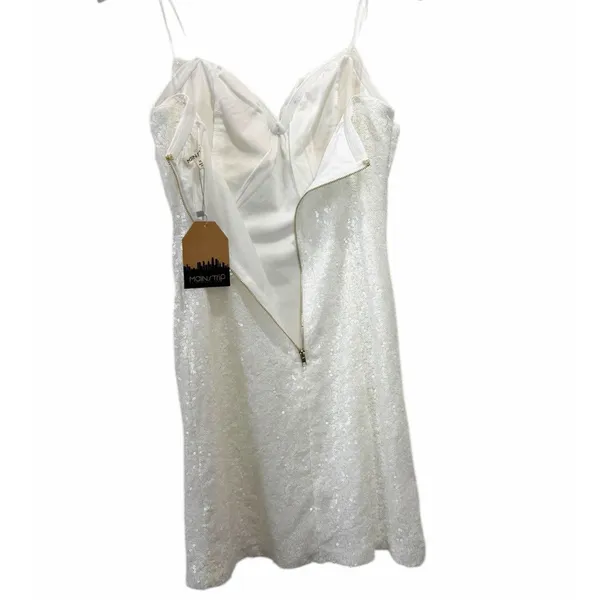 Mainstrip White Sequin Strapless Bow Front Mini Dress Size Medium - Image 7