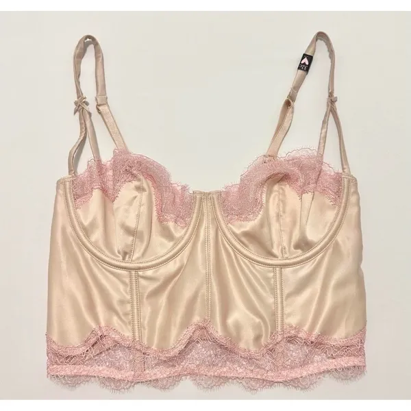 Victoria's Secret Satin Lace Corset Bustier Top Champagne Pink 38DD‎ Underwire - Image 3