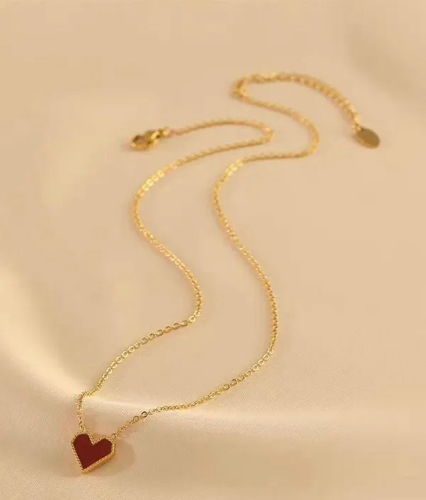 18K Gold Plated Red Heart Pendant Necklace for Women - Image 2