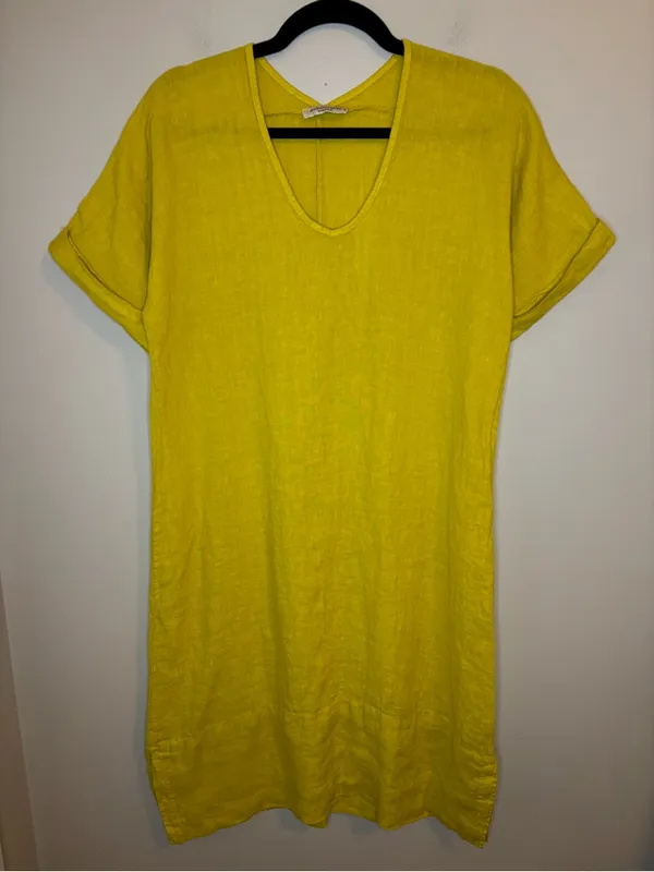 Francesca Bettini Italy 100% Linen Yellow Lagenlook Midi Dress S - Image 2