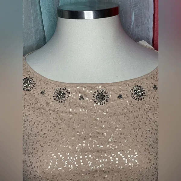 LOFT Beige Embellished 3/4 Sleeve Top - Image 2