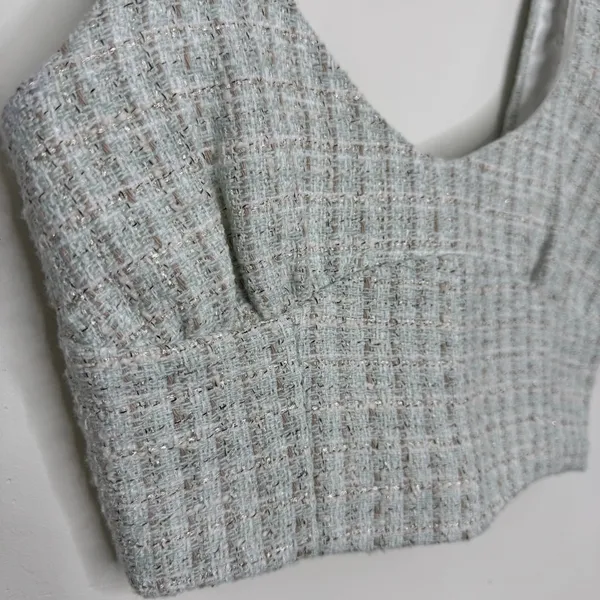 Zara Tweed Corsety Bustier Cropped Tank Top Blue White Size XS - Image 3