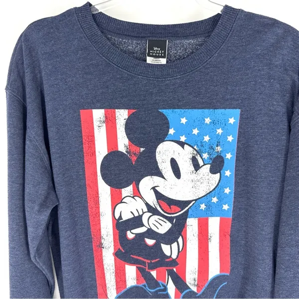 Disney Navy Blue‎ Mickey Mouse American Flag Sweatshirt Size Medium - Image 2
