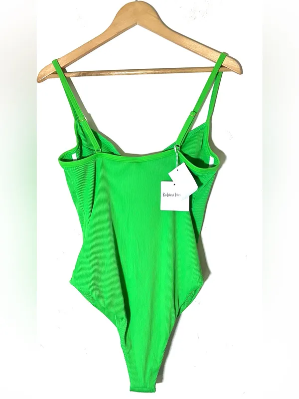 Kulani Kinis Neon Green Ribbed One piece Swimsuit Size XL NWT - Image 3