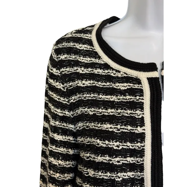 WHITE HOUSE BLACK MARKET Striped Metallic Open Front Cardigan‎ EUC Size Medium - Image 4
