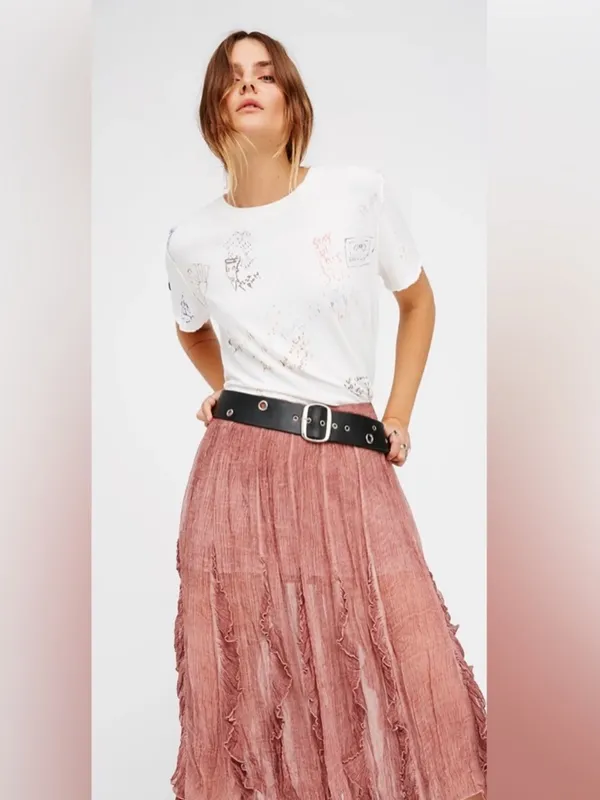 Free People‎ Follow Me Ruffle Skirt size 12 Boho Flowy Airy Ruffle Romantic - Image 16