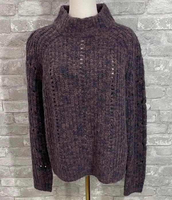 Madewell Pointelle Mockneck Chunky Knit Sweater in Heathered Eggplant - Image 2