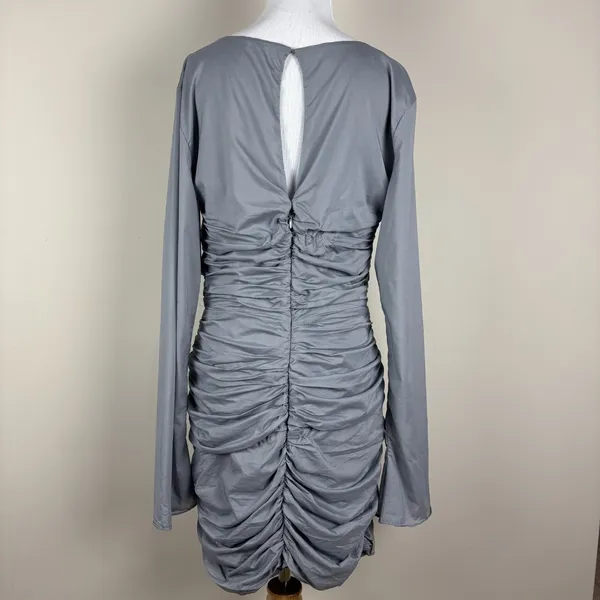 House‎ of CB Mini Dress Womens L+ 10/12 Camille Grey Silk Cutout Ruched Sexy - Image 7