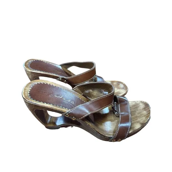 Italian Shoemakers Contesa‎ Wood Look Wedge Brown Sandals Sz 6 Made In Italy - Image 3