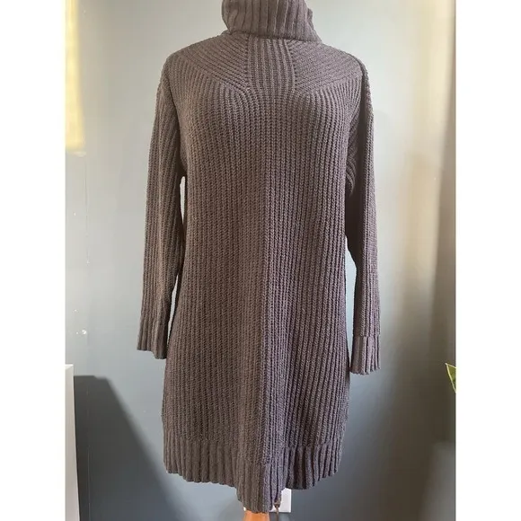 American Eagle Charcoal Grey Ribbed Turtleneck Sweater Dress Midi‎ Length Size M - Image 4