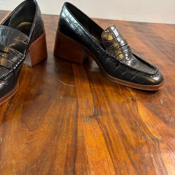 Dolce Vita Hoven Black Croc Embossed Leather Block Heel Penny Loafers Womens 9.5 - Image 11