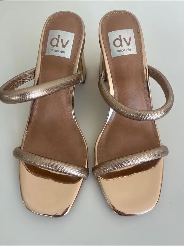 NWOT Dolce Vita Rose Gold Halsty Two-Band Strappy 3” Block Heel Sandals Size 6.5 - Image 5