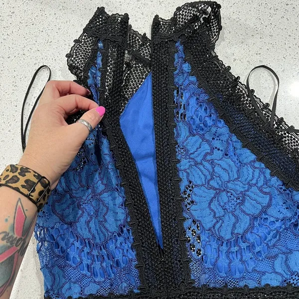 Alexis Size S Julianna Dress‎ Blue Black Lace Halter Midi Bodycon High Neck Gown - Image 10