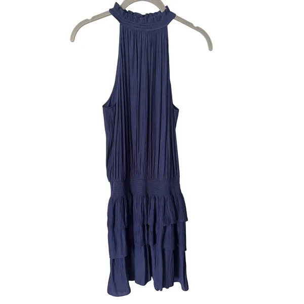 Ramy Brook‎ Perla Halter-Neck Smocked Dress Size XS Navy Tiered Mini Cocktail - Image 2