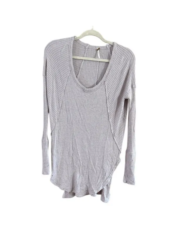 Free People Light Heather Gray Waffle Knit Scoop Neck Tunic Top - Image 2