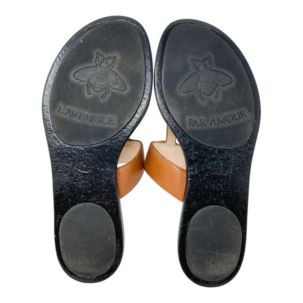 Gucci Marmont GG Brown Leather Thong Sandals Gold Logo Flats EU 37.5 - Image 8