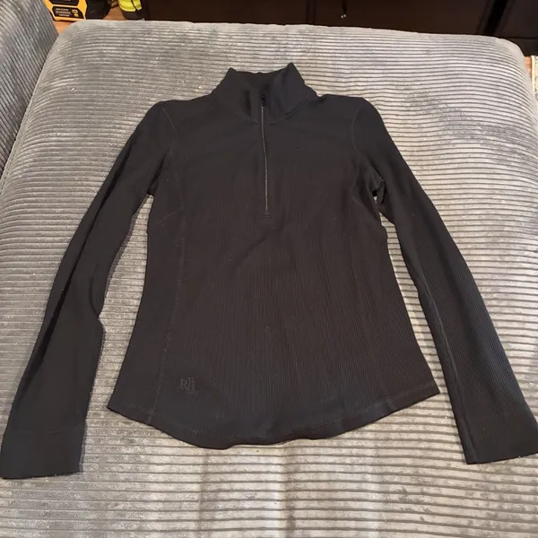 Lauren Ralph Lauren Womens Large Black 1/4 Zip Ribbed Mock Neck Top Y2K Era - Image 2