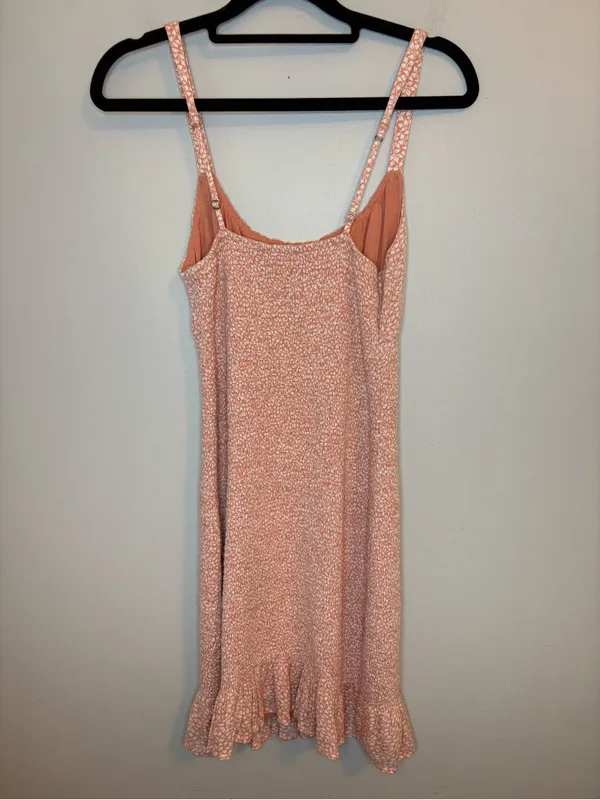 Abercrombie & Fitch Smocked Floral Mini Dress Peach Size S Ruffle Hem - Image 4
