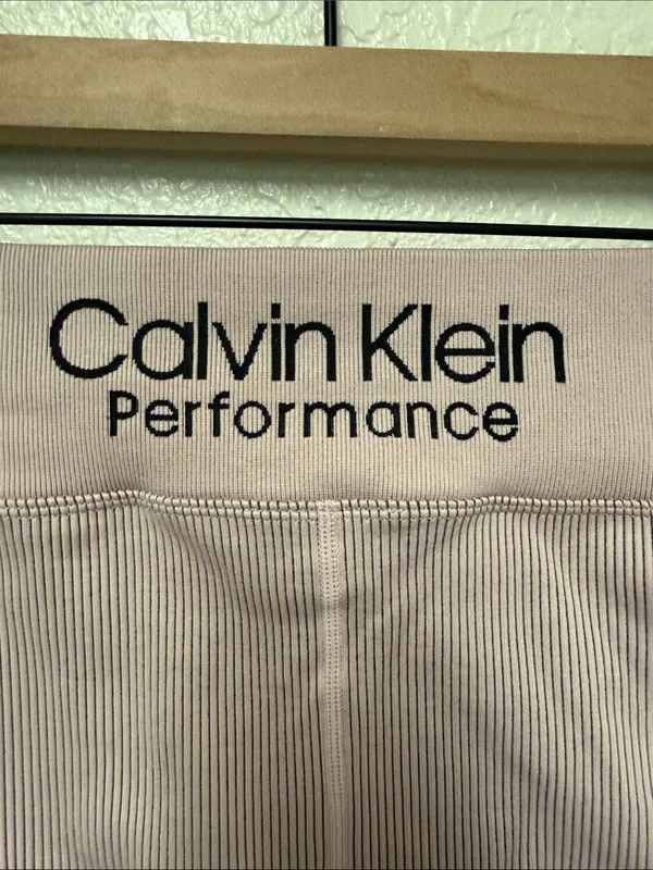 CALVIN KLEIN PERFORMANCE High-Rise Ribbed Bike Shorts - Dusty Pink Size Large - Image 3