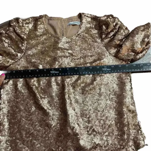 Abercrombie Classic Party Top Sequin Bling Y2K Ruched Sleeve Button‎ Back XS - Image 3