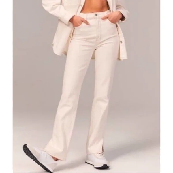 Abercrombie & Fitch 90s Ultra High Rise Curve Love Straight Leg Jeans Cream 33 - Image 10