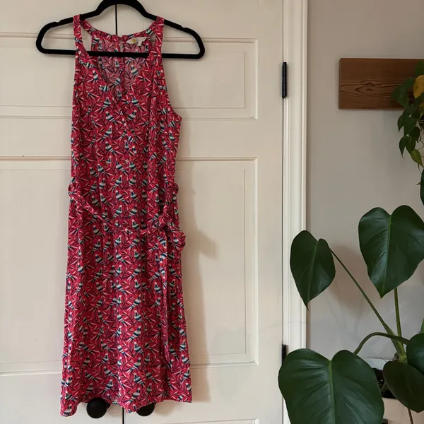 Boden‎ Olwen Strawberry Split Bird Print Dress Size 6 Pink Midi Printed Summer - Image 4