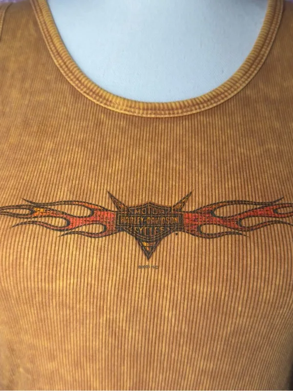 Vintage 2003 Harley-Davidson Acid Wash Flame Tank Top - Image 2