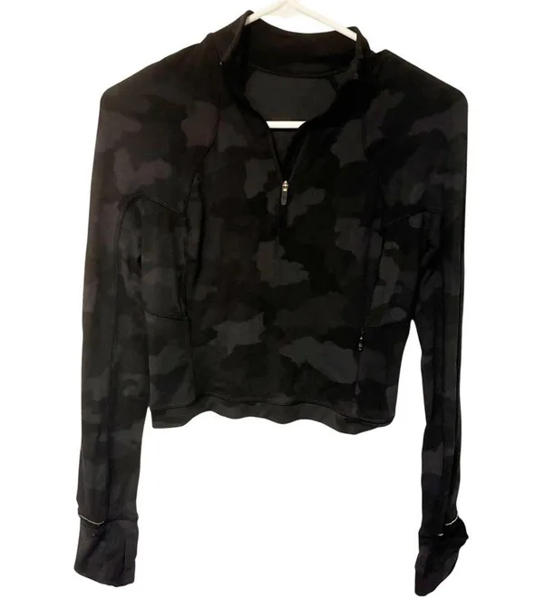 Lululemon Its Rulu Run Cropped Half-Zip Heritage 365 Camo Deep Coal Multi Size 4 - Image 2