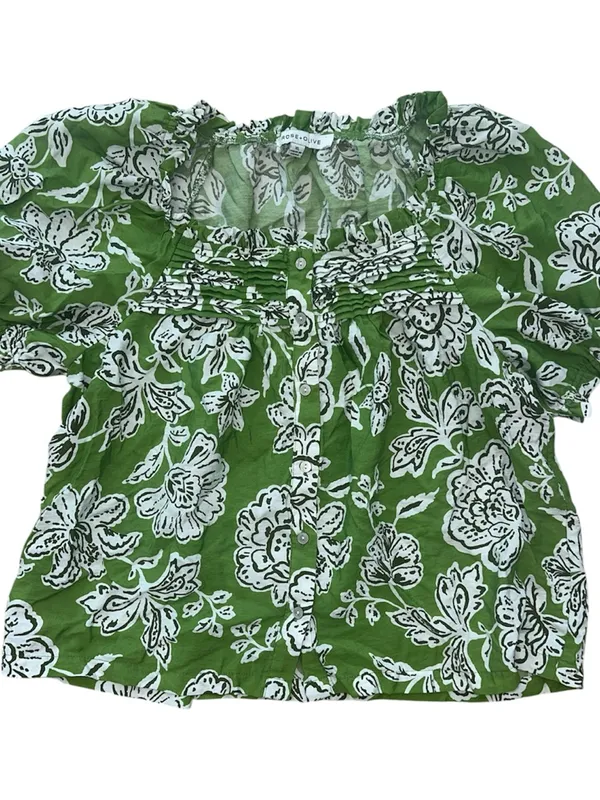 ROSE + OLIVE Green Floral Puff Sleeve Blouse - Size XL - Image 3
