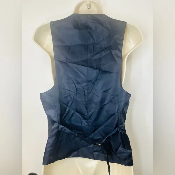 Navy Blue Plaid 5 Button Front Poly Rayon Blend Tailored Suit Vest -- Women's S - Image 6