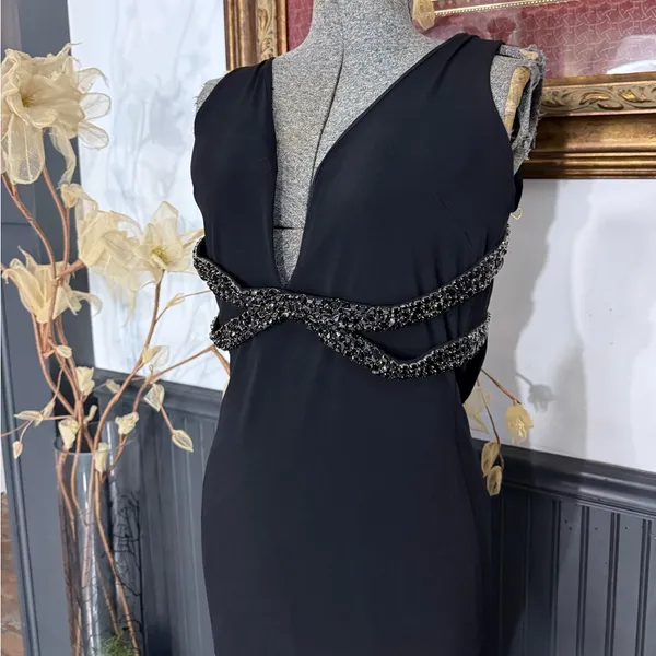 NWT Vintage Jovani Black Tie Open Back Beaded Evening Gown Size 6 💛🍄 - Image 3