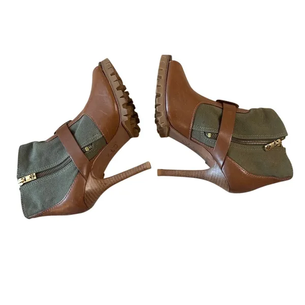 Tory Burch Oren Peep Toe‎ Booties Olive Brown Leather 8 - Image 7