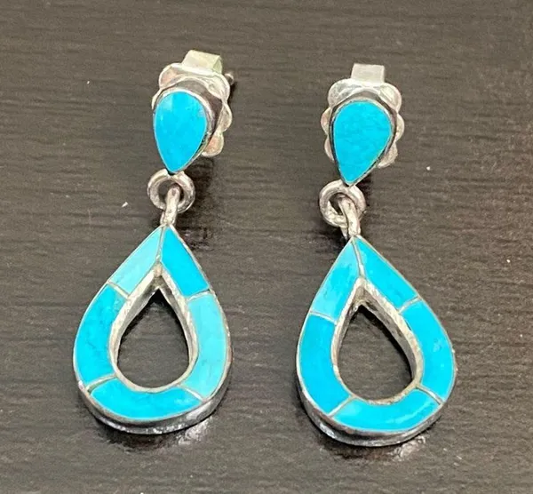 Sterling Silver Turquoise Inlay 16” Necklace and Earrings Set - Image 3