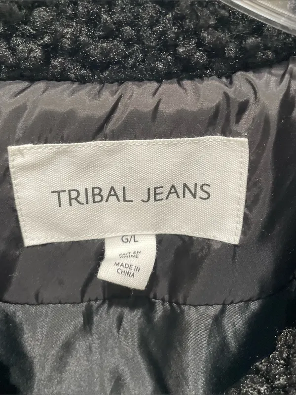 Tribal Jeans Breckenridge Sherpa Puffer Vest Black Womens Size Large Zip Up - Image 4
