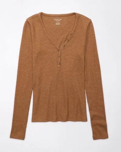 American Eagle Waffle Long Sleeve Henley Tee - Image 3