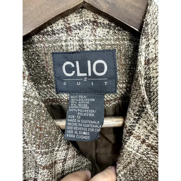 Clio Suit Brown Plaid Blazer Size 12 Academia Retro Button Career Preppy Vintage - Image 3