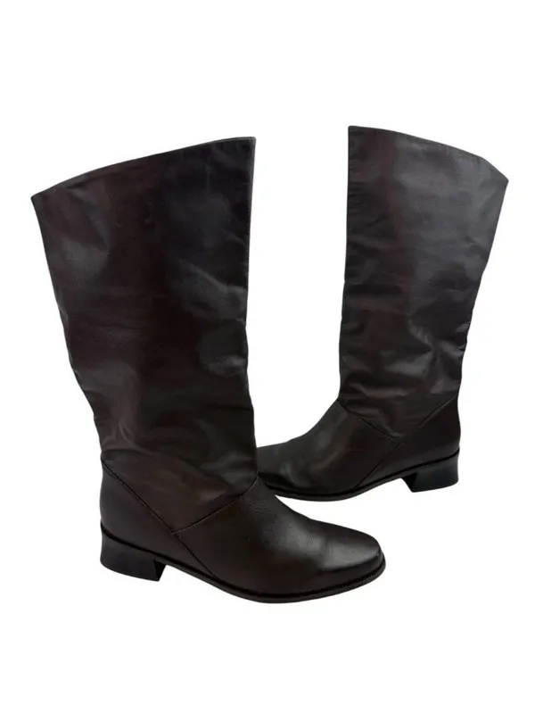 Vtg Y2K 90s Markon Shelly Calf High Boot Womens Size 9 M Brown Leather Fold Over - Image 4