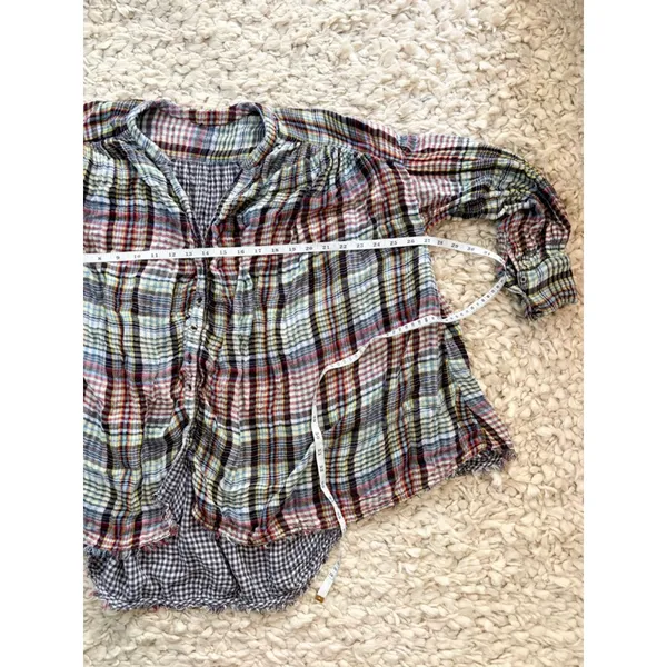 Women's Free People Plaid Button Down Shirt S Multicolor Rayon Cotton - Image 7