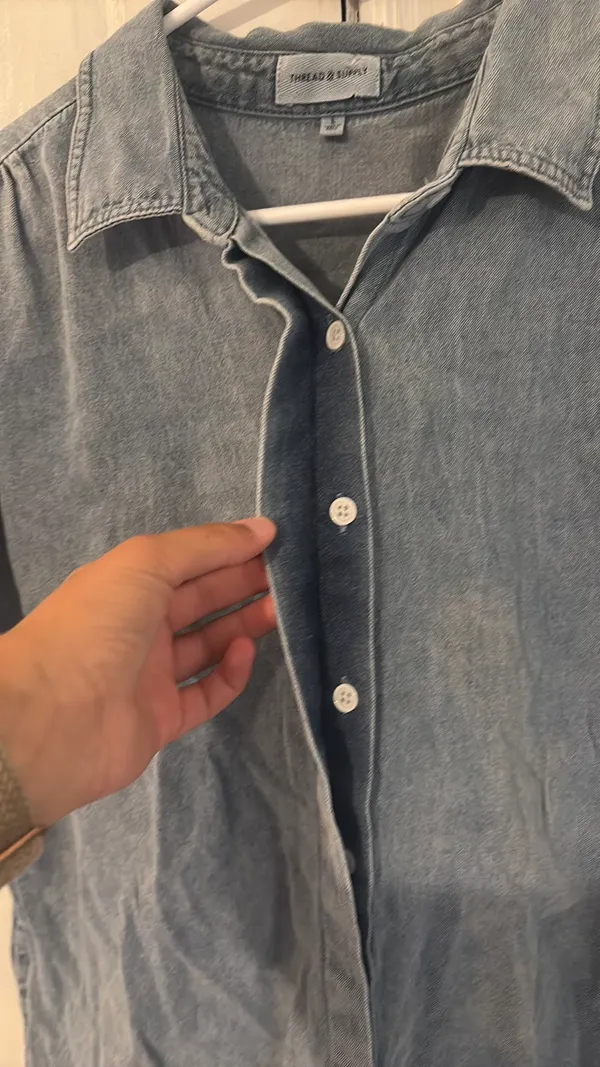 Denim Dress Button Up Short Sleeve Collared Neck - Image 11