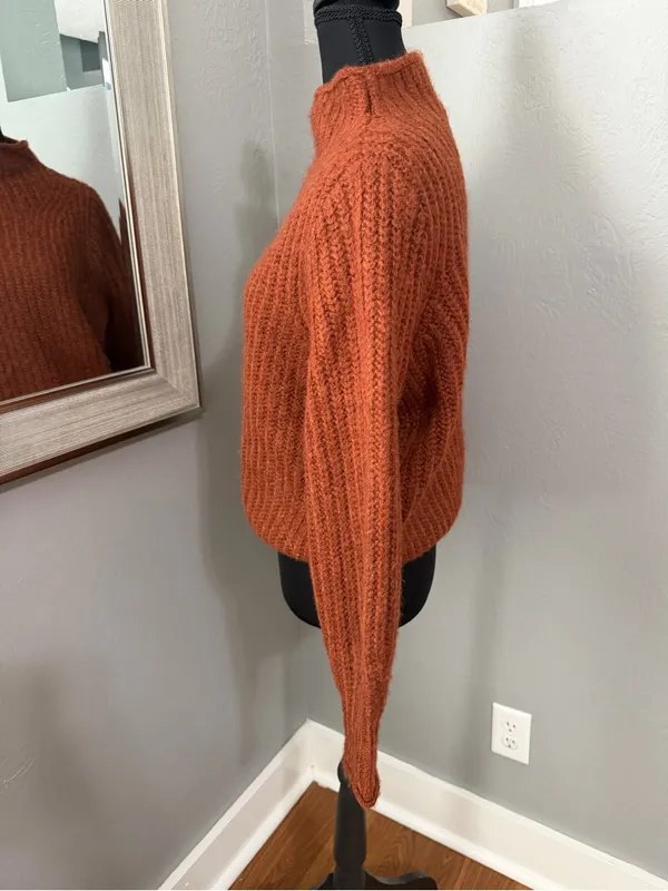 Madewell Loretto Rust Ribbed Mockneck Wool Blend Knit Sweater XXS - Image 3