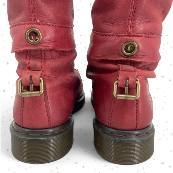 Dr. Martens Triumph Boots Red Oxblood Leather Pirate Fold Down Floral Boots US 9 - Image 11